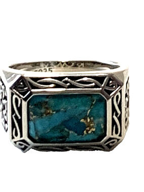 925 Sterling Silver Celtic Knot Ring Turquoise Color East West Size 7 8g